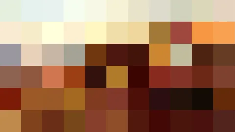 Raster aus kleinen, unscharf wirkenden Farbquadraten in Creme, Braun, Ocker und Rot.
