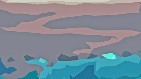Abstrakte Landschaft mit rosafarbenen Graten und türkisfarbenen Flächen am unteren Bildrand