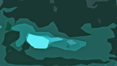 Abstrakte Komposition aus türkisfarbenen Flächen auf dunkelgrünem Grund, mit einem hellen Cyan-Bereich links der Bildmitte.