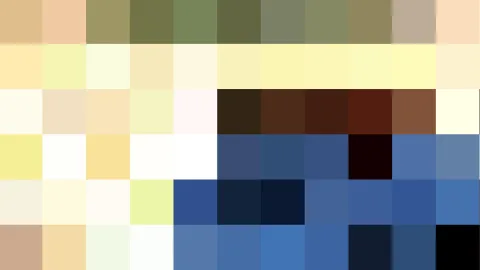 Raster aus farbigen Rechtecken in Gelb, Beige, Grün, Braun, Weiß und Blau, ohne erkennbares Motiv.