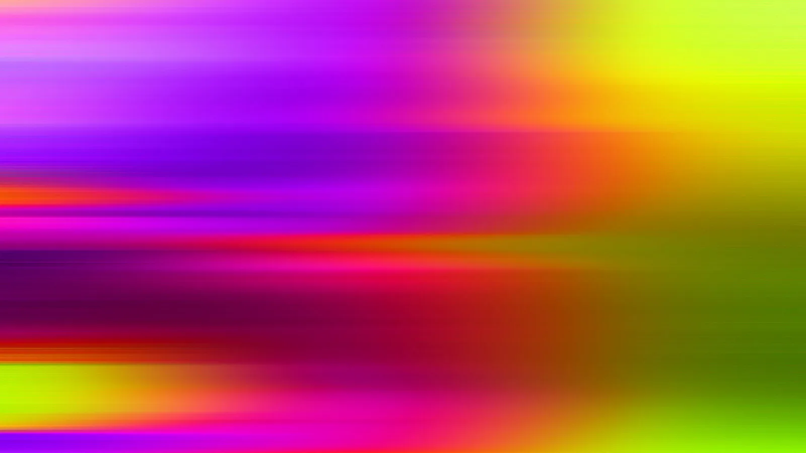 Horizontal verwischte Streifen in Violett, Magenta, Orange, Rot und Gelbgrün, die nach rechts in Gelbgrün übergehen.