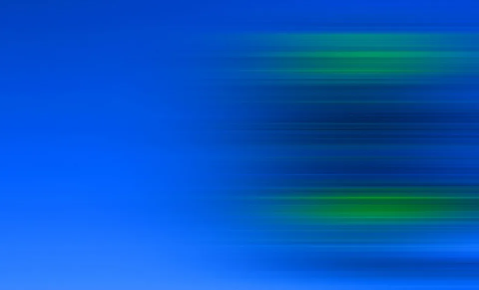 Abstrakte horizontale Streifen in Blau mit grünlichen Lichtbändern, die von rechts nach links verwischen.