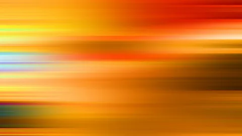 Abstrakte, horizontal verwischte Streifen in Orange, Gelb, Rot und Braun mit einzelnen blauen und violetten Akzenten auf der linken Seite.