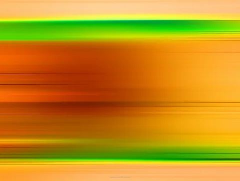 Abstraktes Bild aus waagerechten, unscharfen Streifen in Orange, Gelb und Grün, mit einem breiten grünen Band im oberen und unteren Bereich.