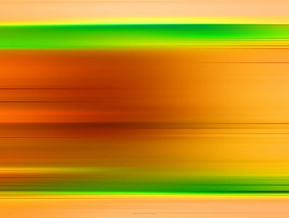 Abstraktes Bild aus waagerechten, unscharfen Streifen in Orange, Gelb und Grün, mit einem breiten grünen Band im oberen und unteren Bereich.
