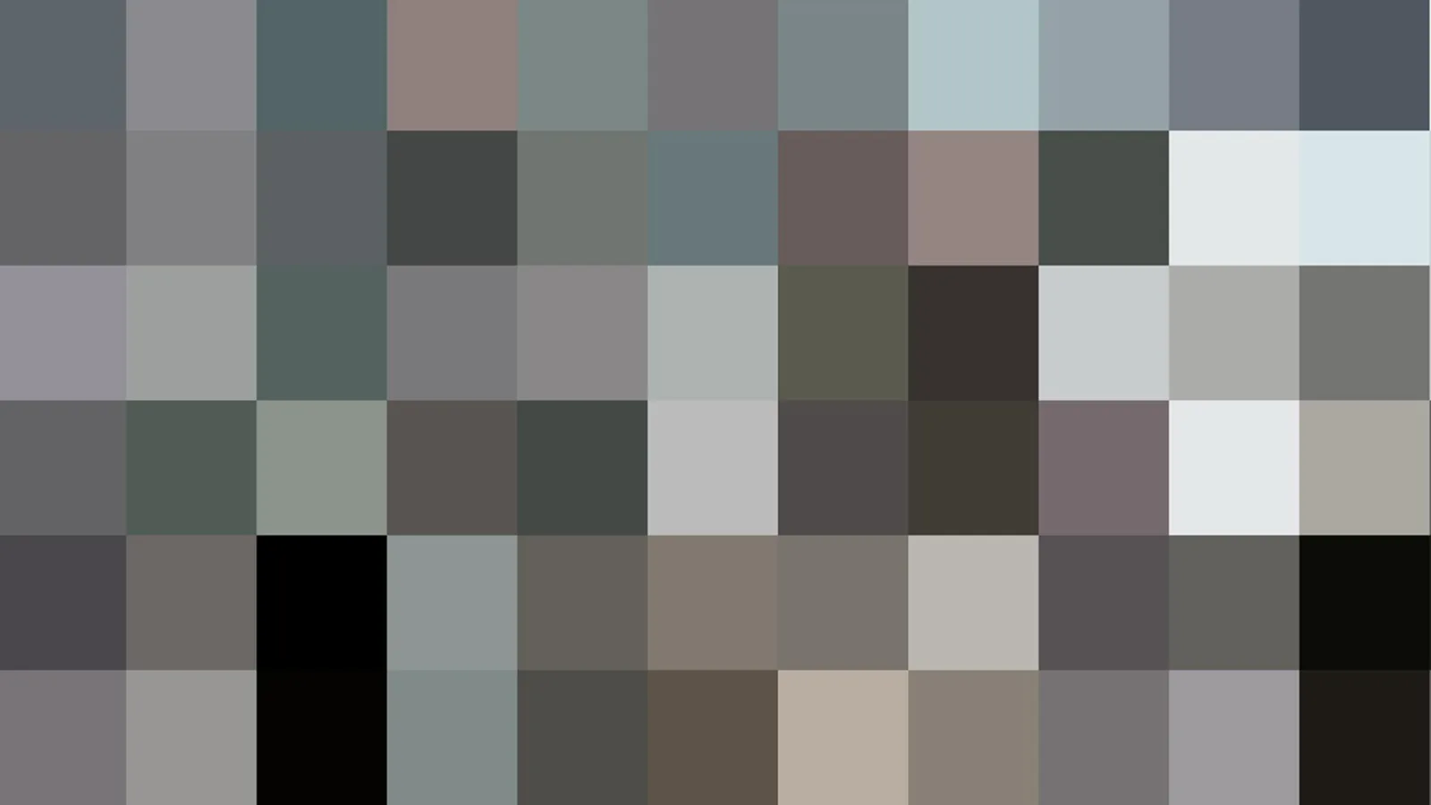 Raster aus grauen, blaugrauen und schwarzen Farbblöcken in zehn Spalten und sechs Zeilen.