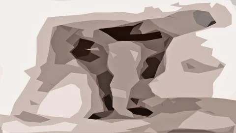Abstrakte Komposition aus braunen und beigen Polygonen mit dunklen Flächen in der Mitte