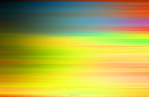 Abstrakte horizontale Streifen in Blau, Orange, Gelb und Grün, die ineinander verlaufen und wie verwischt wirken.