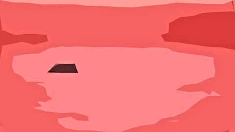 Abstrakte Komposition aus roten und rosa Flächen mit einem kleinen dunkelbraunen Viereck links der Mitte.