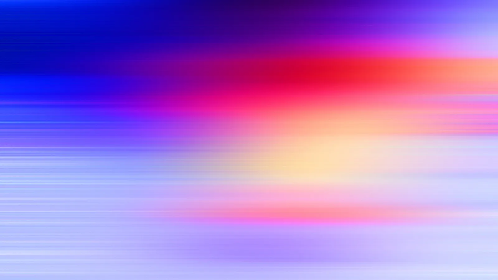 Abstrakter Verlauf aus horizontalen Streifen: oben dunkles Blau, in der Mitte ein roter und oranger Lichtstreifen, unten helles Lavendel mit weißen Linien.