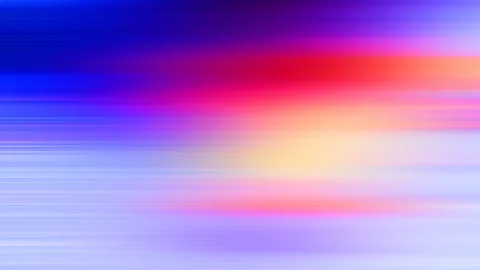 Abstrakter Verlauf aus horizontalen Streifen: oben dunkles Blau, in der Mitte ein roter und oranger Lichtstreifen, unten helles Lavendel mit weißen Linien.