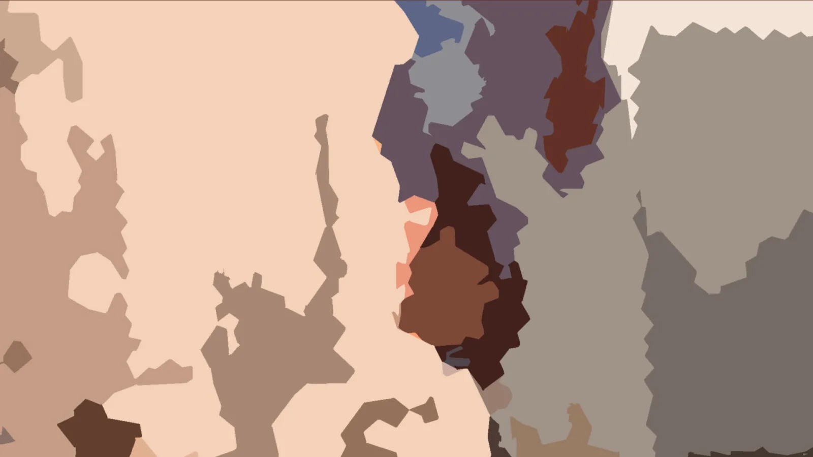Abstrakte Komposition aus unregelmäßigen Flächen in Beige, Braun, Grau und Schieferblau.