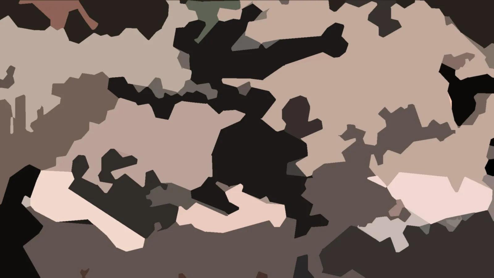 Abstrakte Komposition aus flächigen, unregelmäßig geformten Feldern in Beige, Braun, Schwarz und Cremeweiß