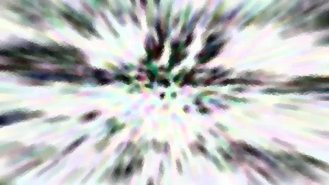 Abstraktes Bild mit hellen und dunklen Schlieren, die von der Mitte radial nach außen laufen, in Pastelltönen und pixelig verwischt.