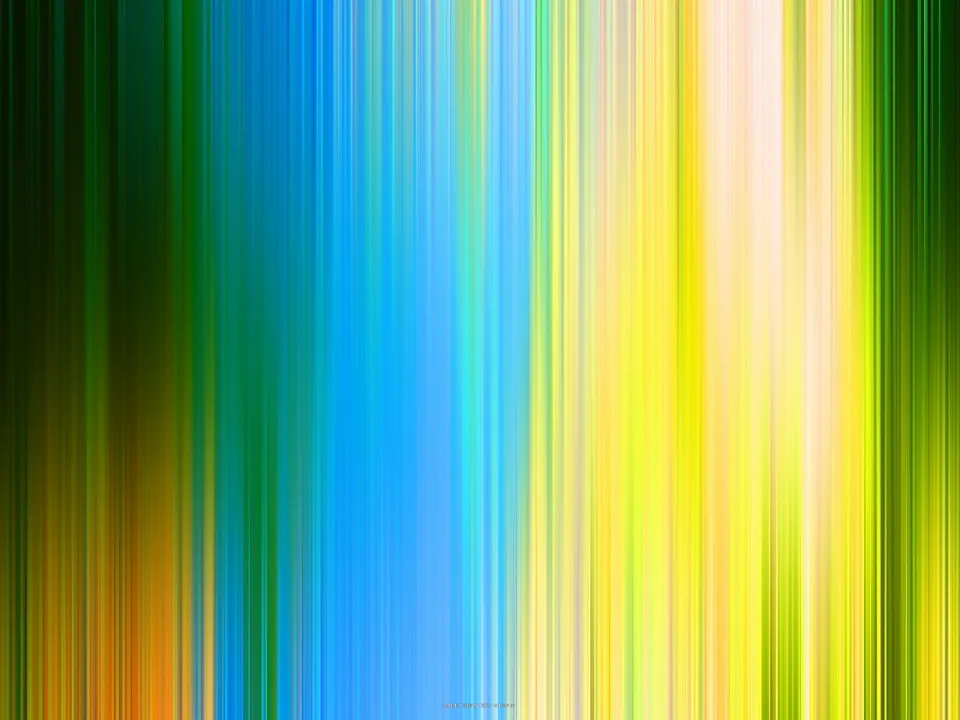 Abstraktes Bild aus senkrechten, verwischten Streifen in Grün, Blau, Gelb und Weiß