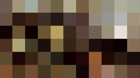Mosaik aus quadratischen Pixelblöcken in Braun-, Beige- und Olivtönen mit einzelnen hellen Feldern.