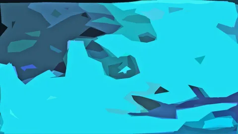 Abstraktes Bild aus flachen, kantigen Flächen in Cyan, Türkis und dunklem Blau, mit einem kleinen hellen Stern in der Bildmitte.