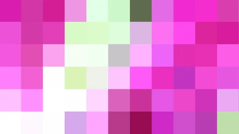 Mosaik aus pinken, magentafarbenen und weißen Pixelblöcken, durchsetzt mit wenigen hellgrünen und grauen Feldern.