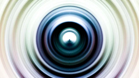Abstrakte Komposition aus konzentrischen Kreisen in Blau, Grün und Weiß, die von einem hellen Zentrum nach außen wie in einer Drehbewegung verlaufen.