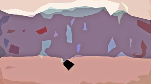 Abstrakte Komposition aus facettierten Flächen in Violett, Rosa und Creme, mit einer schwarzen Raute im unteren Bildbereich.