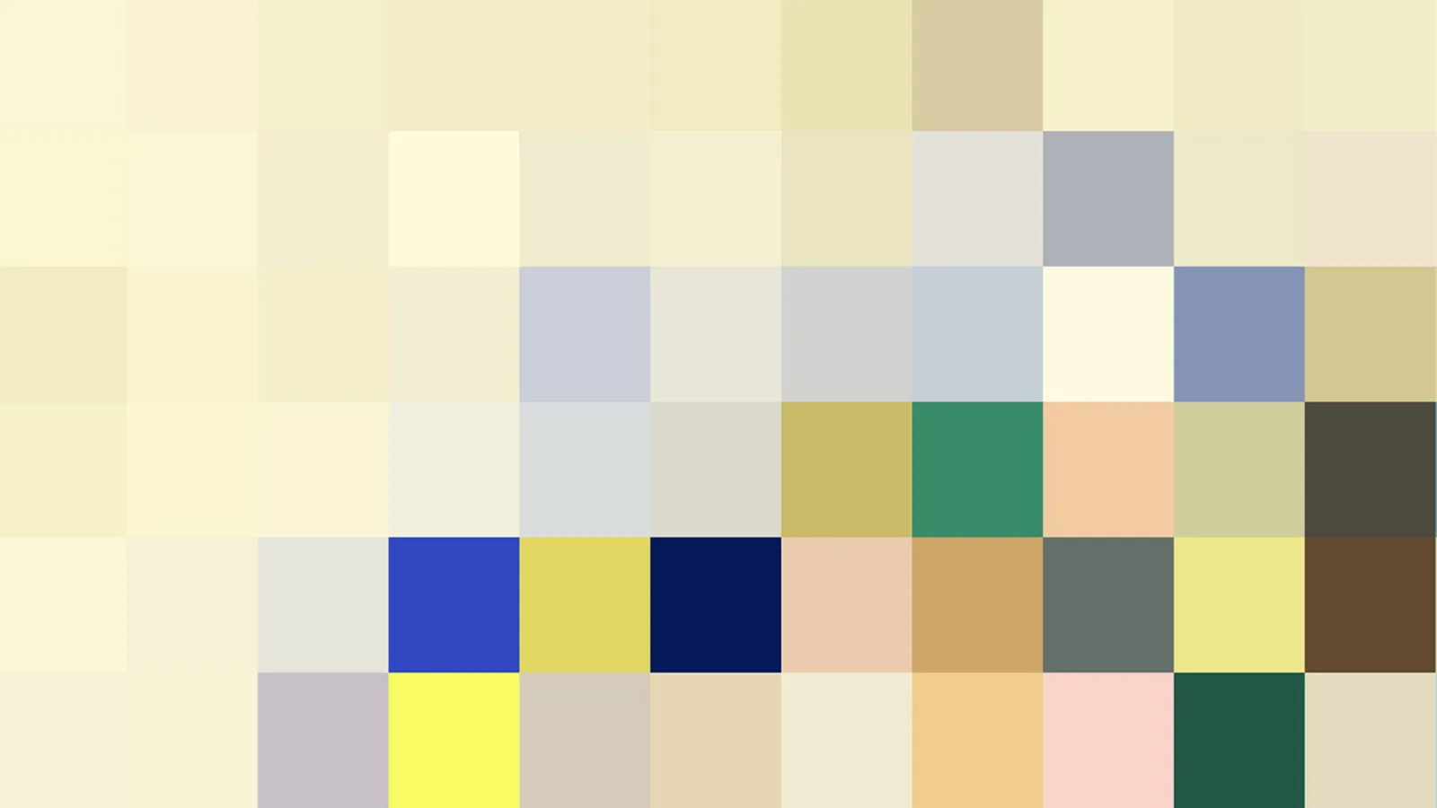 Abstraktes Raster aus farbigen Quadraten, oben pastellgelb, unten mit Blau, Grün, Gelb und Braun.