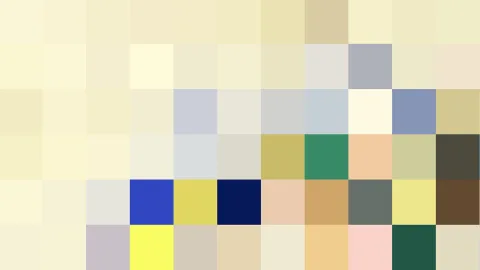 Abstraktes Raster aus farbigen Quadraten, oben pastellgelb, unten mit Blau, Grün, Gelb und Braun.