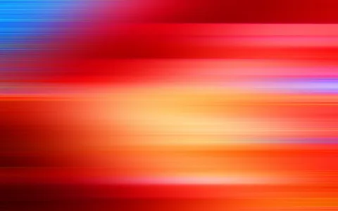 Abstrakte Komposition aus horizontalen Streifen in Rot, Orange und Gelb, links oben ein blauer Verlauf, in der Mitte ein helles gelbes Leuchten.