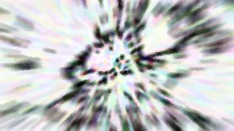 Abstrakte Komposition mit radialer Unschärfe in Pastellfarben, dunkle Flecken bilden eine ungleichmäßige Mitte.
