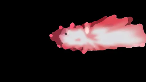 Abstrakte Pinselform in Rot, Rosa und Weiß auf schwarzem Hintergrund, nach rechts ausftransparent