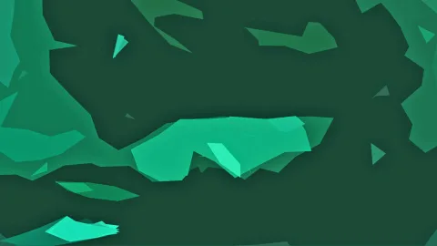 Abstrakte Komposition aus grünen und mintfarbenen Polygonen auf dunkelgrünem Grund, die Hauptform liegt in der Bildmitte.