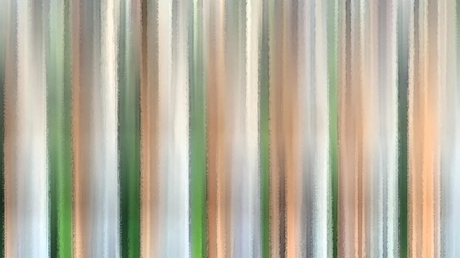 Abstrakte vertikale Streifen in Grün, Beige, Grau und Weiß mit weichen, malerisch ausgefransten Rändern.