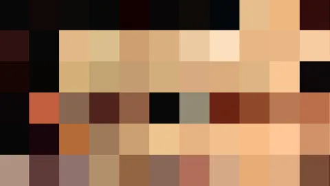 Mosaik aus quadratischen Pixelblöcken in Beige, Braun, Terrakotta und Schwarz.
