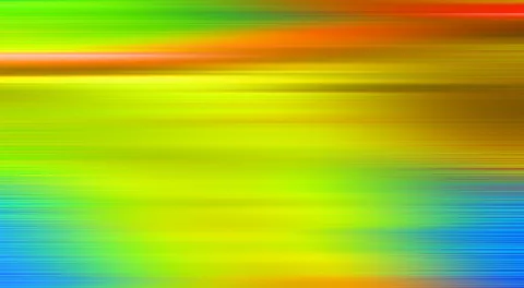 Abstrakte horizontale Streifen in Grün, Gelb, Orange und Rot mit blauen Akzenten am unteren Rand, weich verlaufend und bewegungsartig verwischt.