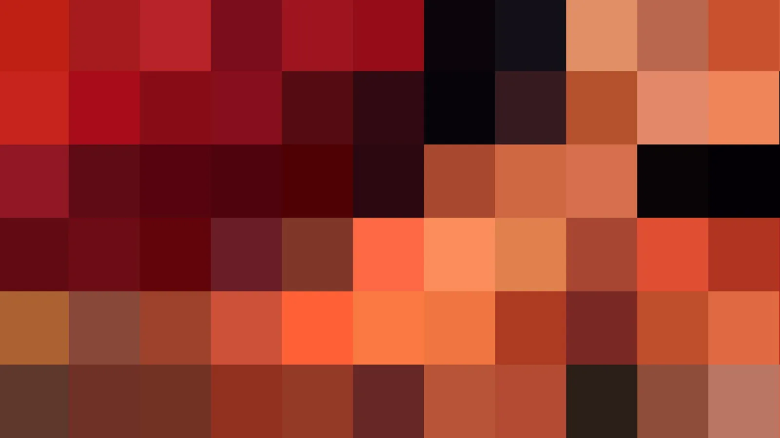 Quadratisches Mosaik aus Rot-, Orange- und Schwarztönen in einem Raster aus Kacheln mit leicht unterschiedlichen Farbwerten.