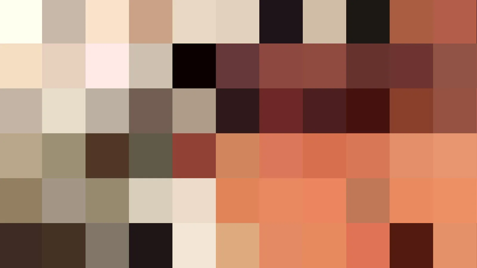 Quadratisches Pixelmosaik aus Beige, Braun, Rot und Orange in einem Raster aus Blöcken