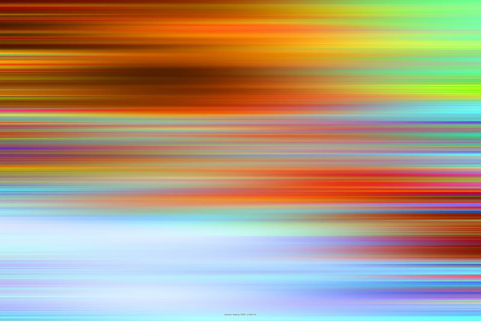 Abstraktes Bild aus horizontal verwischten Streifen in Orange, Gelb, Grün, Rot und Hellblau, die von dunklen Braun- zu hellen Blautönen übergehen.