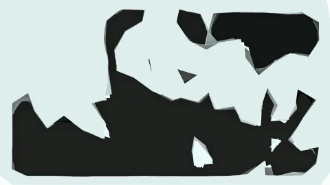 Abstrakte schwarze Formen mit unregelmäßigen Kanten auf hellgrauem Hintergrund, große Fläche in der Mitte oben frei.