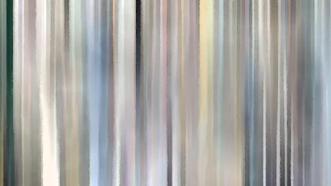 Abstraktes Bild aus senkrechten, unscharfen Streifen in Grau, Weiß, Blau, Beige und Grün mit feiner, malerischer Textur.