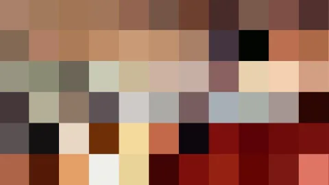 Mosaik aus quadratischen Farbfeldern in Braun, Rot, Beige, Grau und Schwarz, angeordnet in zehn Spalten und sechs Reihen.