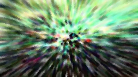 Abstrakte Farbstreifen in Grün, Weiß und Dunkelgrau laufen radial von einer dunklen Mitte nach außen.