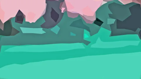 Abstrakte Low-Poly-Fläche mit rosa Formen oben und türkisfarbenen Bändern im unteren Bereich.