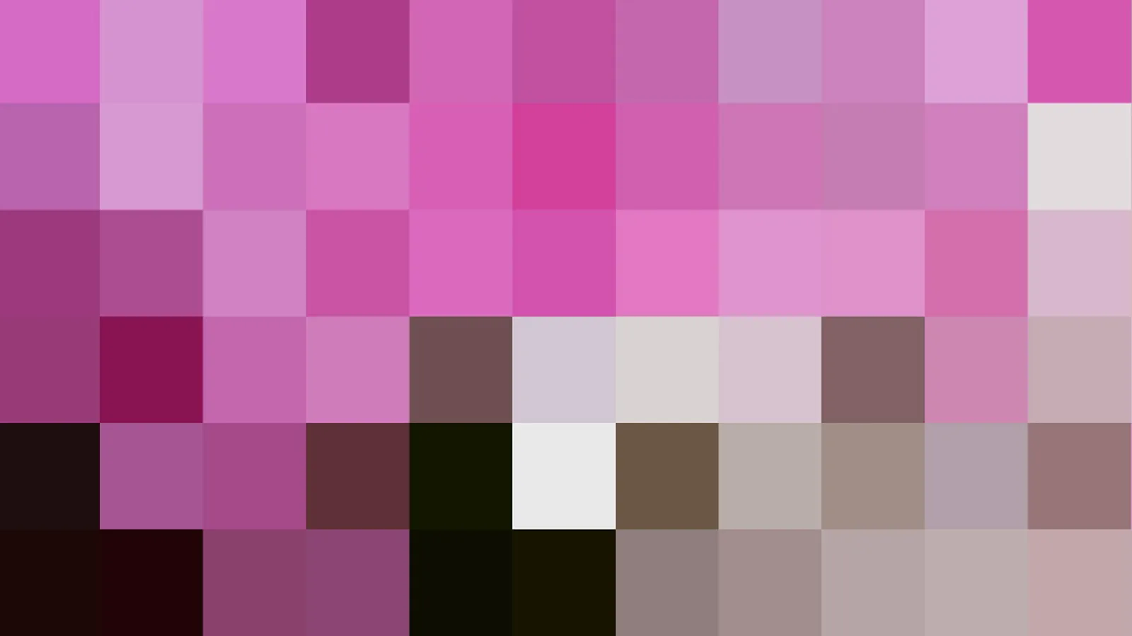 Grobes Pixelmosaik aus rosa, lila, braunen und dunklen Quadraten