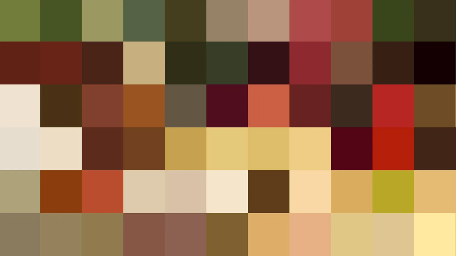 Raster aus quadratischen Farbfeldern in Oliv, Braun, Rot, Ocker und Beige.
