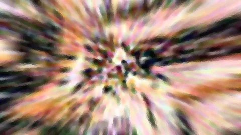 Abstraktes Bild aus bunten, verwischten Schlieren in Rosa, Gelb, Grün und Dunkelgrün, die von einem hellen Zentrum nach außen strahlen