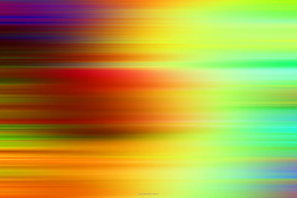 Abstrakte horizontale Schlieren in Gelb, Grün, Rot, Orange und Violett, die von links nach rechts verlaufen und an den Rändern weich ineinander übergehen.