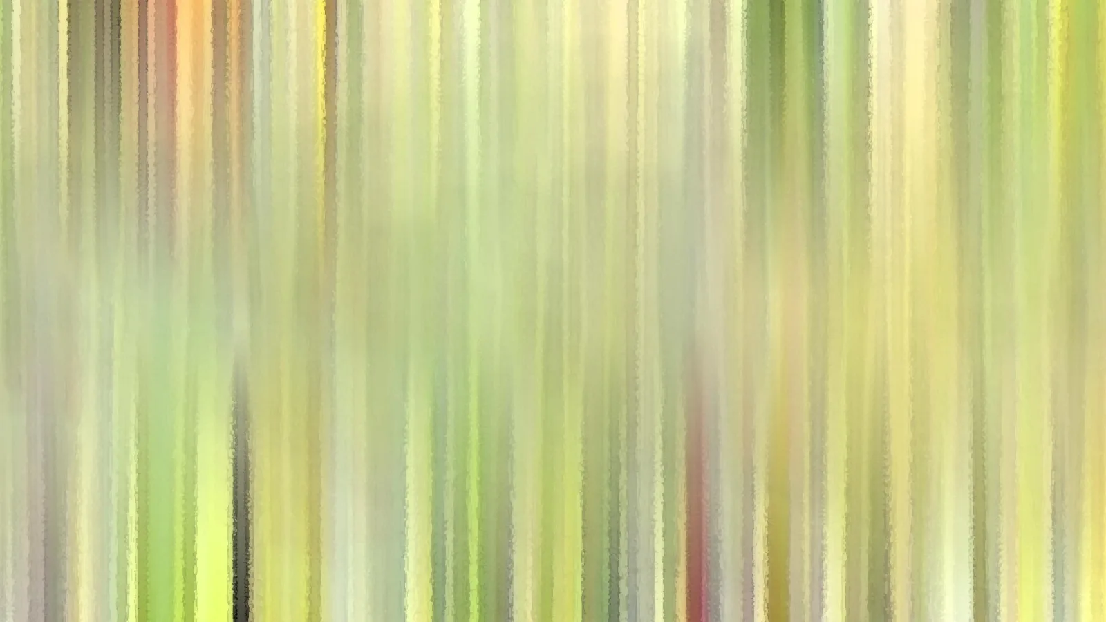 Abstraktes Bild aus vertikalen, verwischten Streifen in Grün, Gelb, Beige und vereinzelten Rottönen.
