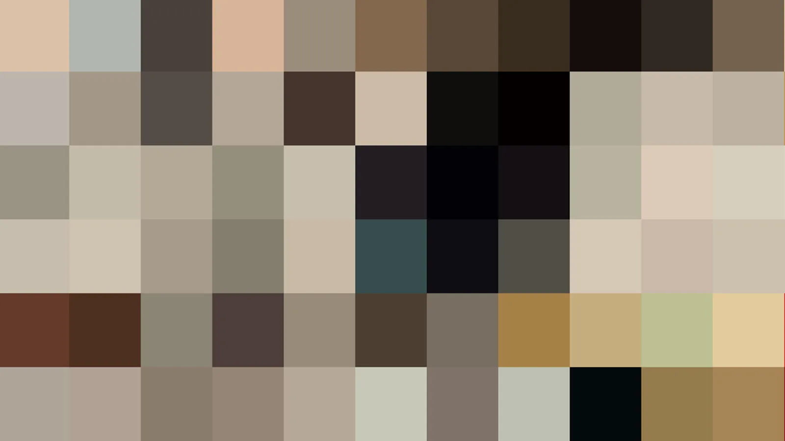 Mosaik aus quadratischen Farbfeldern in Beige, Braun und Schwarz, mit wenigen dunkelblauen und olivgrünen Akzenten.