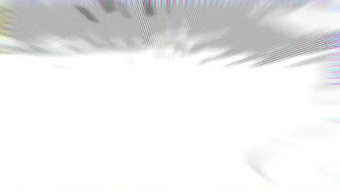 Abstrakte Komposition mit grauen und weißen Streifen, die von oben strahlenförmig ausgehen, dazu feine Farbsäume in Rosa und Grün am Rand. Die untere Hälfte ist fast vollständig weiß.