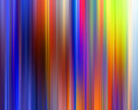 Abstraktes Bild aus dicht nebeneinander stehenden, unscharfen vertikalen Streifen in Blau, Violett, Rot, Orange, Gelb und Grün.