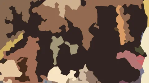 Abstrakte Komposition aus unregelmäßigen Farbflächen in Braun, Ocker, Olivgrün, Rosa und Creme